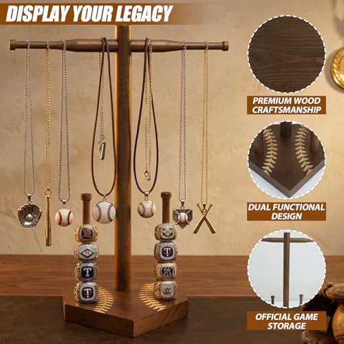 Wooden Baseball Ring & Necklace Stand – 12 Bat Posts, Sports Display Gift - image 2