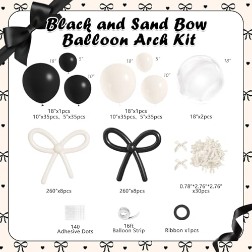 Image of Black and White Balloon Arch Kit, JOGAMS 199Pcs Black and White Bow Birthday Decorations with 260 Clear Balloons Ribbon Bow for Coquette Bow Birthday Bachelorette Baby Shower Bridal Shower Wedding