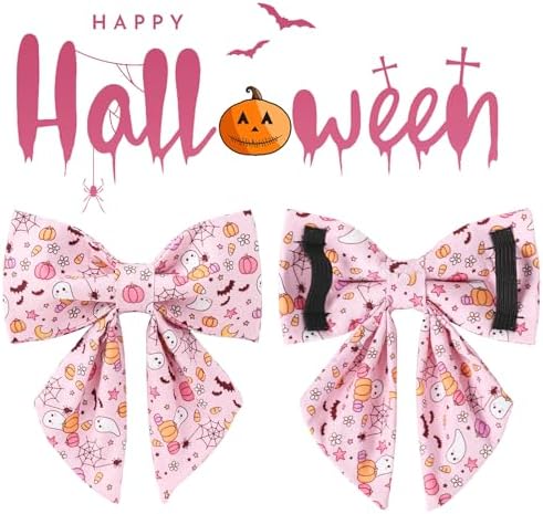 UP URARA PUP Halloween Dog Collar with Flower, Pink Halloween Puppy Flower Collar with Adjustable Metal Buckle,Fancy Halloween Dog Collar Bowtie Gift for Girl Boy Dog,M - 2