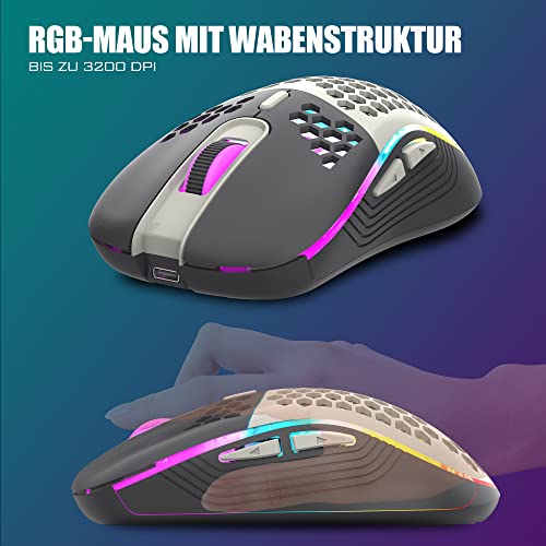 RedThunder K84 Kabelloses Gaming Tastatur und Maus Set, QWERTZ Deutsch, Wiederaufladbarer Akku mit RGB-Beleuchtung, 75% Layout TKL Tastatur & Leichte Maus mit 3200 DPI Honeycomb für PC Mac Gamer – Bild 6