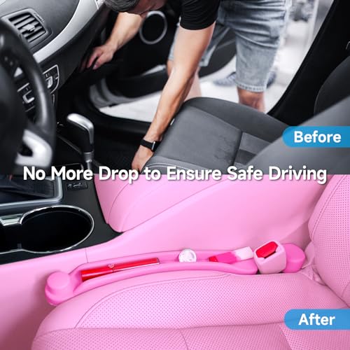 Image of Givifive Car Seat Gap Filler Set of 2, 3IN1 Seat Side Gap Filler Plug with Storage Slot & Hook Function, Soft Foam Universal Fit Car SUV Truck Fill Gap Between Seats Console Organizer (Narrow Pink)