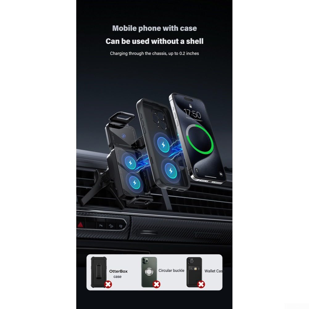 Soporte de cargador inalámbrico de coche de 15 W con soporte giratorio y carga de detección automática, para Samsung Z Fold 7/6/5 y Z para Flip 7/6/5 (plateado)