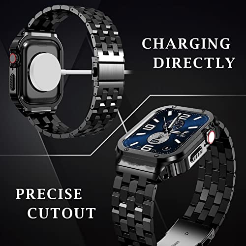 SUPLINK Stainless Steel Case with Band Compatible with Apple Watch Strap Series SE 9 8 7 6 5 4 3 2 1 38mm 40mm 41mm Metal Rugged Protector Cover for iWatch Men (Black) - Image 2