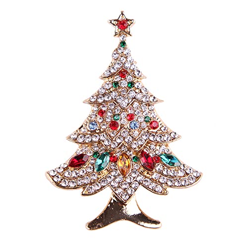Image of Christmas Brooch Pins Crystal Christmas Tree Snowflake Jingle Bell Reindeer Enamel Brooches Holiday Party Gift for Women