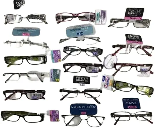 Foster Grant Reading Glasses -10 Pairs Assorted Bulk Magnivision, EZ Readers, Spare Pair, Essentials and other FGX brand READING GLASSES Assorted Strengths And Styles 1.25 - 3.25