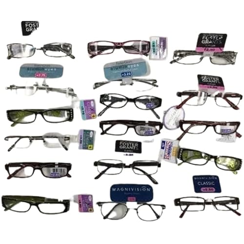 Foster Grant Reading Glasses -10 Pairs Assorted Bulk Magnivision, EZ Readers, Spare Pair, Essentials and other FGX brand READING GLASSES Assorted Strengths And Styles 1.25 - 3.25