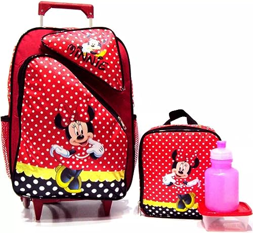 Mochila Minnie Ratinha Bolinhas Tam G Rodinhas + Lancheira Térmica