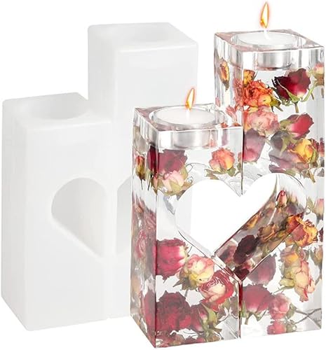 RIVEENY Juego de moldes de silicona para portavelas moldes de resina epoxi de corazón grande para decoración de mesa de boda y cena a la luz de las