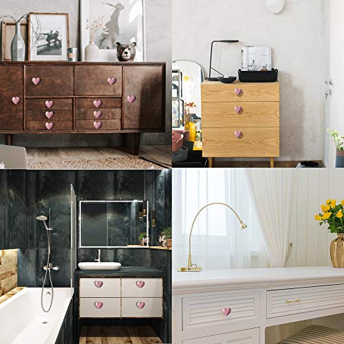 Perphin Ceramic Drawer Knobs Heart Shape Cabinet Dresser Pulls Handles With 3 Sized Screws, Kitchen Furniture Knobs For Closet Cupboard Wardrobe (2 Pack, Pink) #TOP6