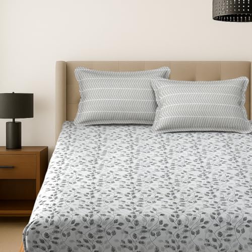 Image of Mafatlal Plush 140 GSM Double Bed Sheet | Durable Microfiber Blend | 90 x 100 Inches | Queen Size | Soft, Stylish & Skin-Friendly | Grey & Black