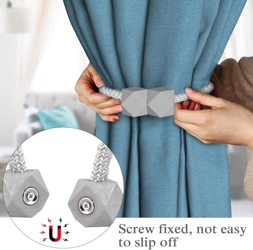 Image of INOVERA (LABEL) 4 Pieces Magnetic Windows Curtain Tiebacks - Decorative Curtains Holders Rope Holdbacks -Drapery Binding Tie Backs for Home, Office (Grey)