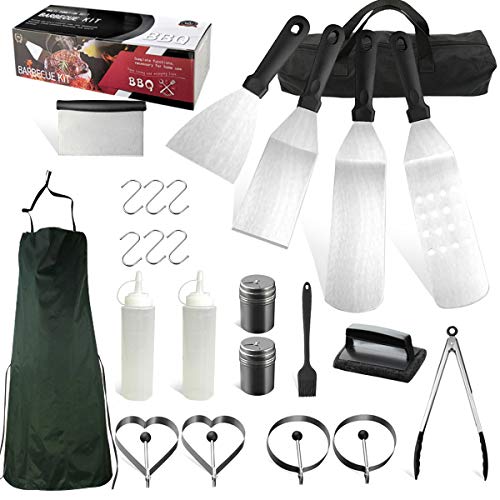 Mtanlo Griddle Accessories Kit 25 Pieces Exclusive Griddle Tools Long Short Spatulas Set Commercial Grade Flat Top Grill Cooking Kit Great for Outdoor BBQ Teppanyaki Camping