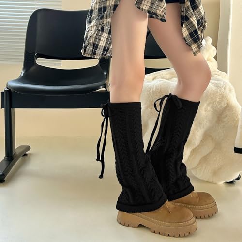 Image of YELAIVP Kawaii Leg Warmers Y2K Knit Lace up Leg Warmers Cute Japanese Harajuku Lolita Leg Warmer for Women Girls