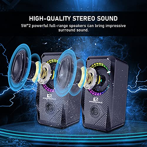Wired Rgb Computer Speakers,2.0 Channel Pc Stereo Speaker With 6 Colorful Led Modes,Enhanced Sound And Easy-Access Volume Control,Usb Powered Desktop Speakers 3.5Mm Cable For Pcs And Laptops(Black) #TOP3