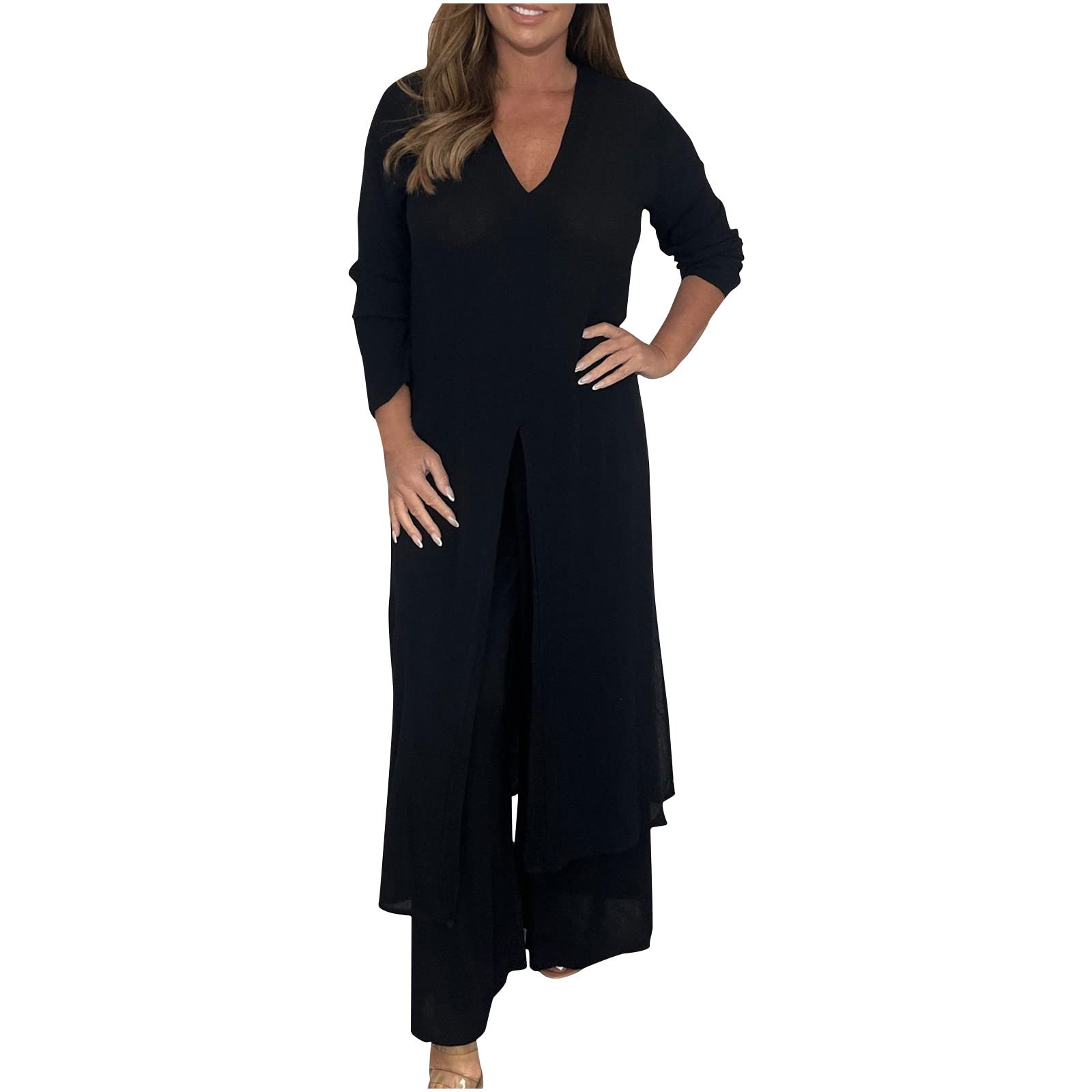 NUSGEAR 2023 Conjunto Dos Piezas Mujer Casual Camiseta manga larga y Pantalones otoño primavera Deportivo Suelto elegante Traje Cómodo cuello en V Conjunto largo Moda Color sólido Talla grande