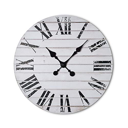 Dujawu Products Rustic White Wall Clock - Shiplap - Distressed Roman Numerals