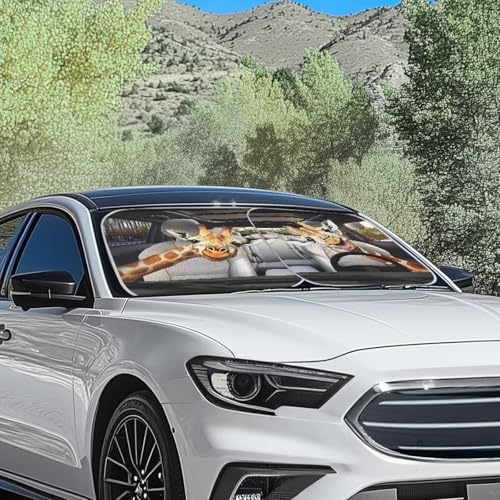 Image of Cute Giraffe Sunshade Visor Foldable 2-Piece Car Windshield Sunshades Auto Sun Visor Heat Protection Removable Automotive Accessories Front Window for Trucks SUV Van