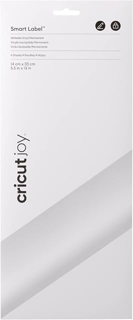 Cricut Joy Smart Label Writeable Vinyl Permanent White 33cm (13") 4 x Self Adhesive Sheets for use with, 2010000
