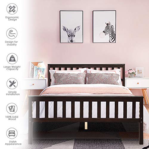 Giantex Deluxe Solid Wood Platform Bed With Headboard & Footboard, 14 Inch Pine Wooden Mattress Foundation, Wood Slats Great Support With Six Legs, No Box Spring Needed, Antique Espresso (Full) #TOP3