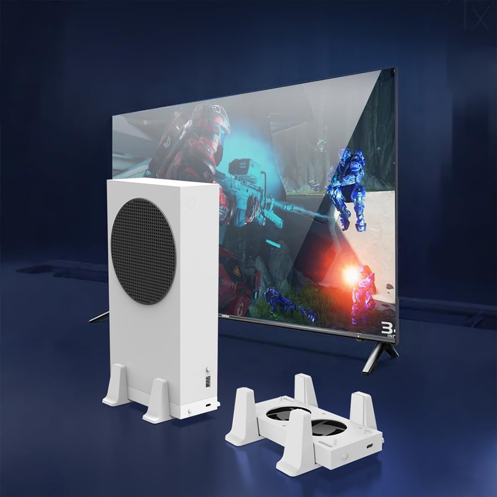 Soporte vertical con ventilador de refrigeración y puertos USB, sistema de refrigeración extraíble para consola serie S, diseño que ahorra espacio para un mejor rendimiento de juego