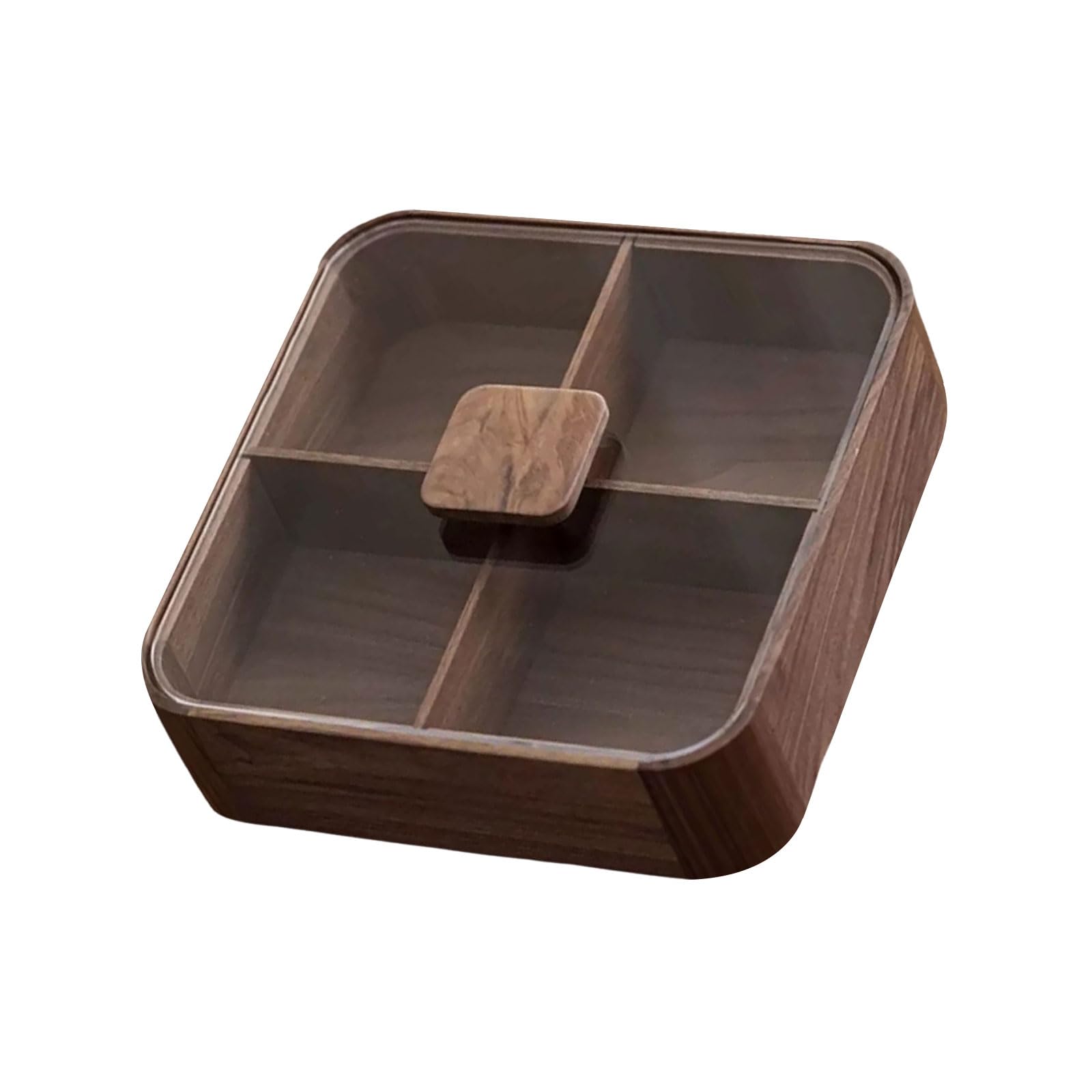 Koqye 4-Compartment Wooden Serving Tray with Lid - North American Walnut Platter for Nuts, Candy, Dry Fruits | Food Storage & Home Decor (North American Walnut)