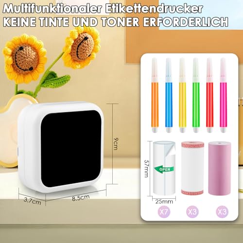 GuKKK Mini Drucker, Mobiler Fotodrucker, Tragbarer Mini Fotodrucker, Wireless Fotodrucker Thermodrucker, Smartphone Bluetooth Drucker, für Lernhilfe,Lernnotizen, Journal, Notizen, Liste (Schwarz)