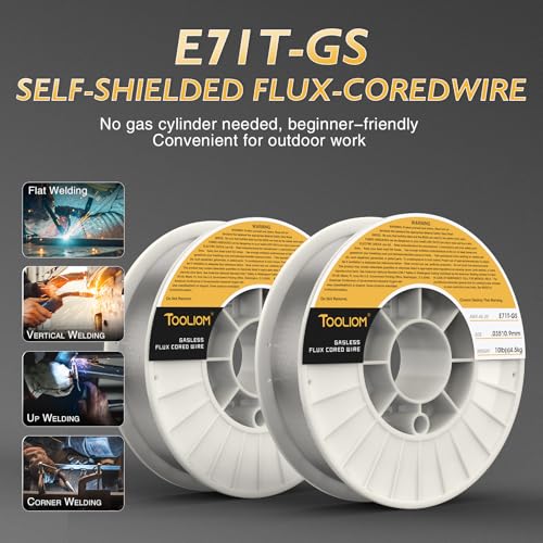 Image of TOOLIOM E71T-GS 0.035 inch Gasless Flux Core Welding Wire 10LB, 2PCS | Welds carbon steel in all positions, minimal spatter, easy slag removal