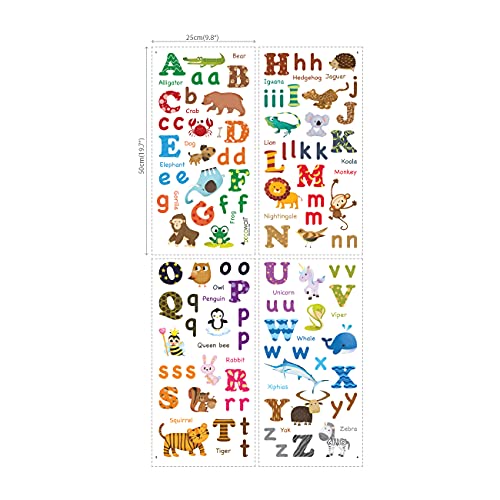 DECOWALL DW-1308 Inglés Alfabeto y Animales (Medio) Vinilo Pegatinas Decorativas Adhesiva Pared Dormitorio Saln Guardera Habitaci Infantiles Nios Bebs