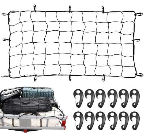 MaxxHaul Heavy-Duty Cargo Net 3 x 5 Stretches to 6 x 10 Wide 6 Mesh with 12 PP Hooks Truck Bed Trailer & Roof Rack Cargo Accessory