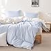 Wake In Cloud - Striped Comforter Set, Ticking Stripe Vertical Pinstripe Neutral Farmhouse Pattern Printed, Soft Lightweight Bedding, 3 Pieces, Blue White, King Size