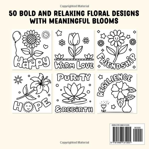 Image of Flower Garden Bold and Easy Coloring Book: 50 Simple Floral Designs for Adults, Seniors, and Girls - Large Print Coloring for Relaxation and Joy