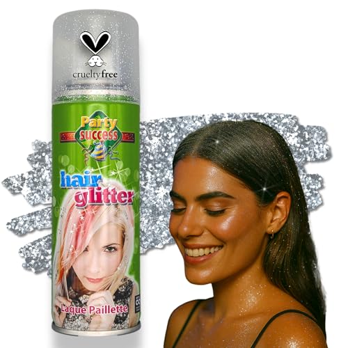 Party-Success Temporary Hair Silver Glitter Colour Spray Wash-Out Formula - 125ml Ideal for Kids Parties Fancy Dress & Christmas Stocking Fillers