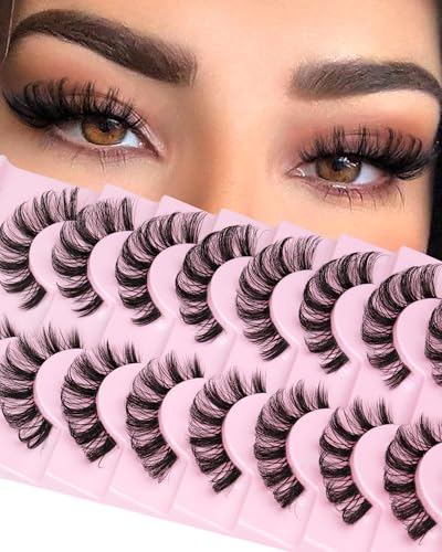False Eyelashes that Look Like Extensions 16mm Lashes Strips with Clear Band Faux Mink Eyelashes Natural Look Fake Lashes Russian Strip Lashes for Clean Girl Makeup Strip 7 Pairs by Focipeysa
