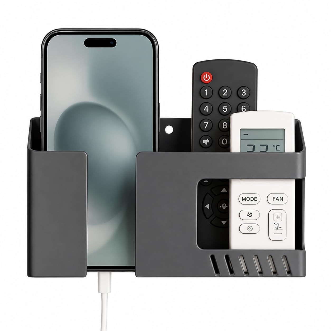 karomouj Wall Mounted Mobile Phone & Remote Holder Stand | Self-Adhesive Mobile Charging Dock | ABS Plastic Wall Organizer for Smartphone, TV/AC Remote | Random Color | Pack of 1-image-26