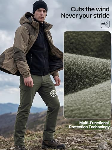 Image of FREE SOLDIER Men's Outdoor Softshell Fleece Lined Cargo Pants Snow Ski Hiking Pants with Belt