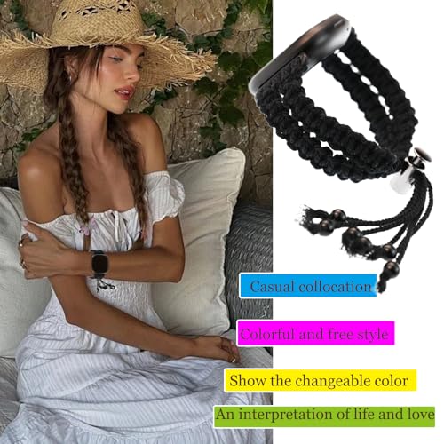 Handmade String Bracelet Adjustable Woven Rope Knot Watch Band Compatible with Fitbit Sense/Versa 3/ Versa 4/ Sense 2 Bands Lucky Friendship Bracelets Watch Strap for Men Women(3 Pack)