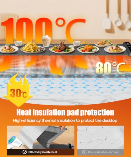 Image of Warming Mat for Food, 46x15 Inch, Dark Grey, Fast Heat, Child Lock