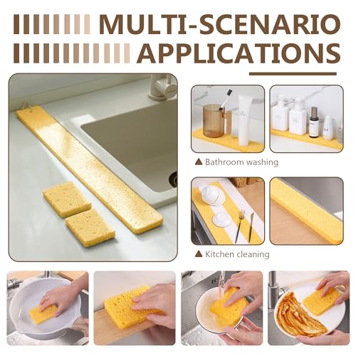Image of Kitchen Sink Water Splash Guard, Kitchen Sponges Absorbent Faucet Mat, Heavy Duty Scrub Sponges, Suitable for Cleaning Kitchen and Bathroom Countertops, Super Absorbent (Yellow, 23.23 inchx2.76 inch)