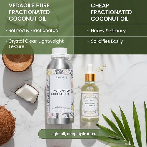 Image of VedaOils Fractionated Coconut Oil for Hair & Skin 500ml | 100% Pure & Natural Lightweight Oil | Hydrates, Nourishes, Strengthens Hair & Softens Skin | Non-Greasy & Easy Absorbing
