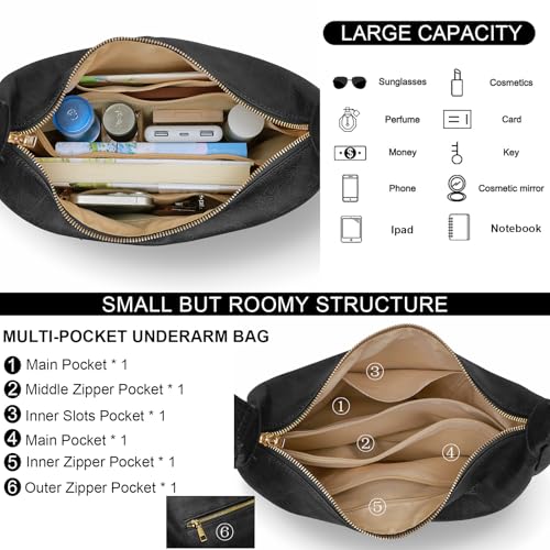 Hobo Bags for Women Retro Vegan Leather Shoulder Handbag Foldable Slouchy Tote Crossbody Purses - Image 5