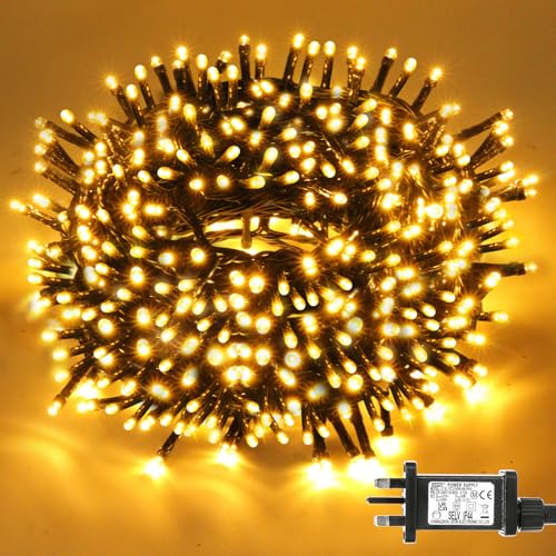 VSTKEN Christmas Tree Lights, 65FT 200LED Warm White Christmas Lights Plug in for Indoor & Outdoor Decorations, String Lights with 8 Modes, IP44 Waterproof with Timer for Tree Garden
