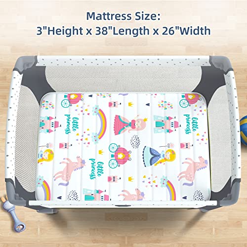 Image of 3 Inch Mini Toddler Mattress, 38 inch Lx26 inch W Portabel Mattress, Princess