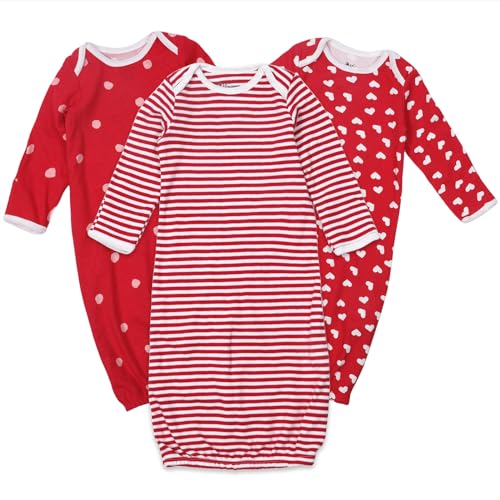 Image of Minicoco Newborn Unisex Baby Boys Girls Cotton Sleeper Gown Nightgown Sleepsuits with Hats, 0-3/0-6 Months