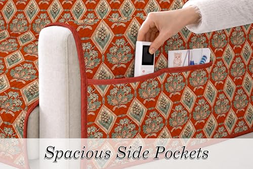 Image of Cloth Fusion 300 GSM Quilted Jaipuri Theme Printed 4 Seater Sofa Cover Mat-Style Fully Covered with Armrest Pockets, Adjustable Straps & Lock Fit (220 cm Seat Run, Diamond Trellis)