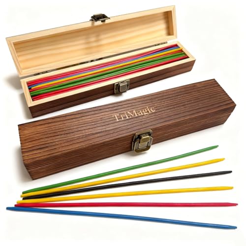 TriMagic Wooden Pick Up Sticks Original Game Set in Gift Box Pickup Sticks Game for Kids and Adults 41-Piece Classic Pick Up Stix Vintage Old Fashioned Toys for Family Nostalgic Toys from 50s 60s