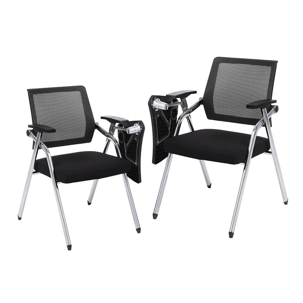 MYUYEE Student Chair With Desk Attached,Folding Office Desk Chair With Lumbar Support,Tablet Arm Chairs Mesh Waiting Room Chairs Guest Nesting Stacking Chair (2Pcs)