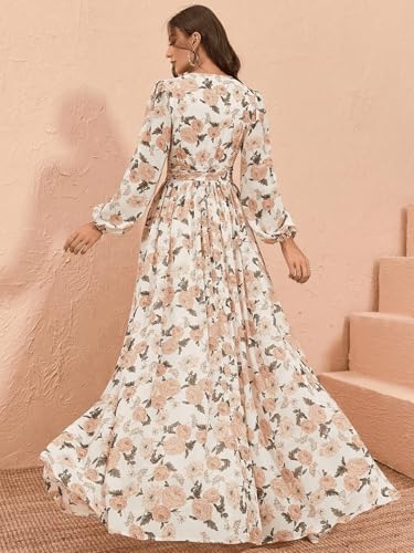 Image of TOLEEN Summer Casual Dresses for Women 2024 Spring Fashion Boho V Neck Long Sleeve Ruffle Floral Print Elegant Maxi Dress