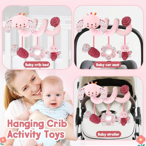 Image of TSYAN Car Seat Toys for Babies 0-6 Months Boy,Baby Spiral Hanging Plush Activity Toys Thank You Gifts for Newborn 0 3 6 9 12 Months Baby Boys Girls
