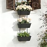 OYEAL Railing Planter Box 3-Tier Vertical Hanging Planters Outdoor with Adjustable Brackets & Drainage Tray Window Boxes Planters for Indoor Outdoor Garden, Patio, Home, Balcony Decor Gray