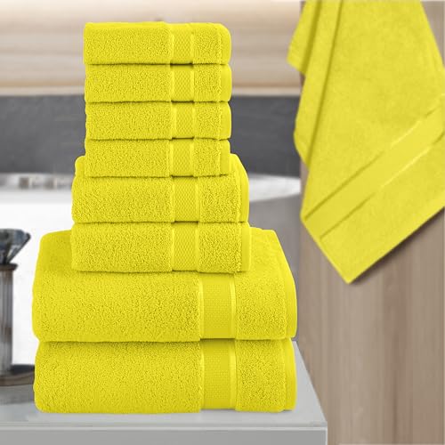 Image of Elegant Comfort Premium Cotton 8-Piece Towel Set, Includes 4 Washcloths, 2 Hand Towels and 2 Bath Towels, 100% Turkish Cotton - Highly Absorbent and Super Soft Towels for Bathroom, Yellow